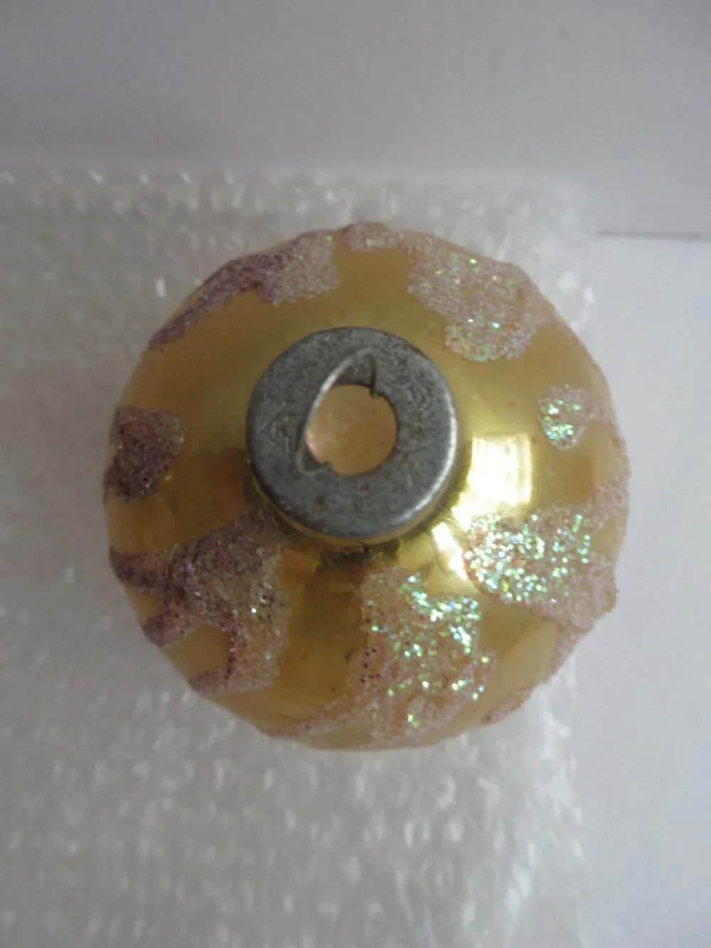 Glass Christmas Ornaments Vintage Made in USA Decorated with Glitter Lot of 4